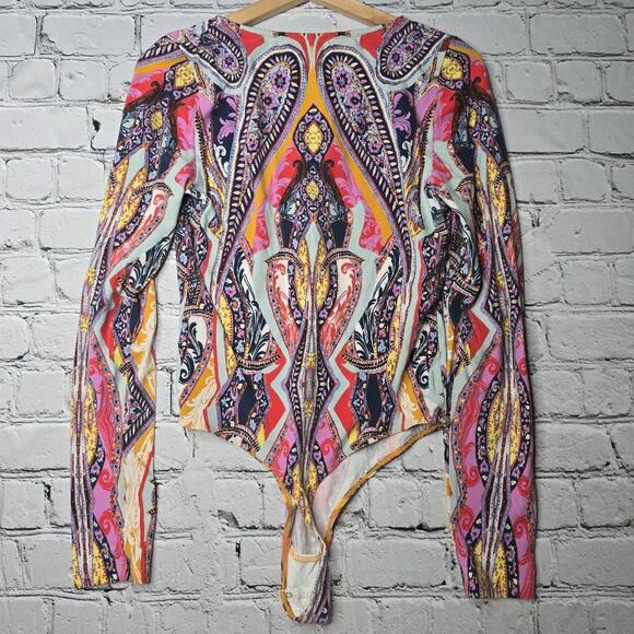 Free People Pick A Place Bodysuit Lace Up V-Neck Detail Long Sleeve Size Large - Picture 7 of 12